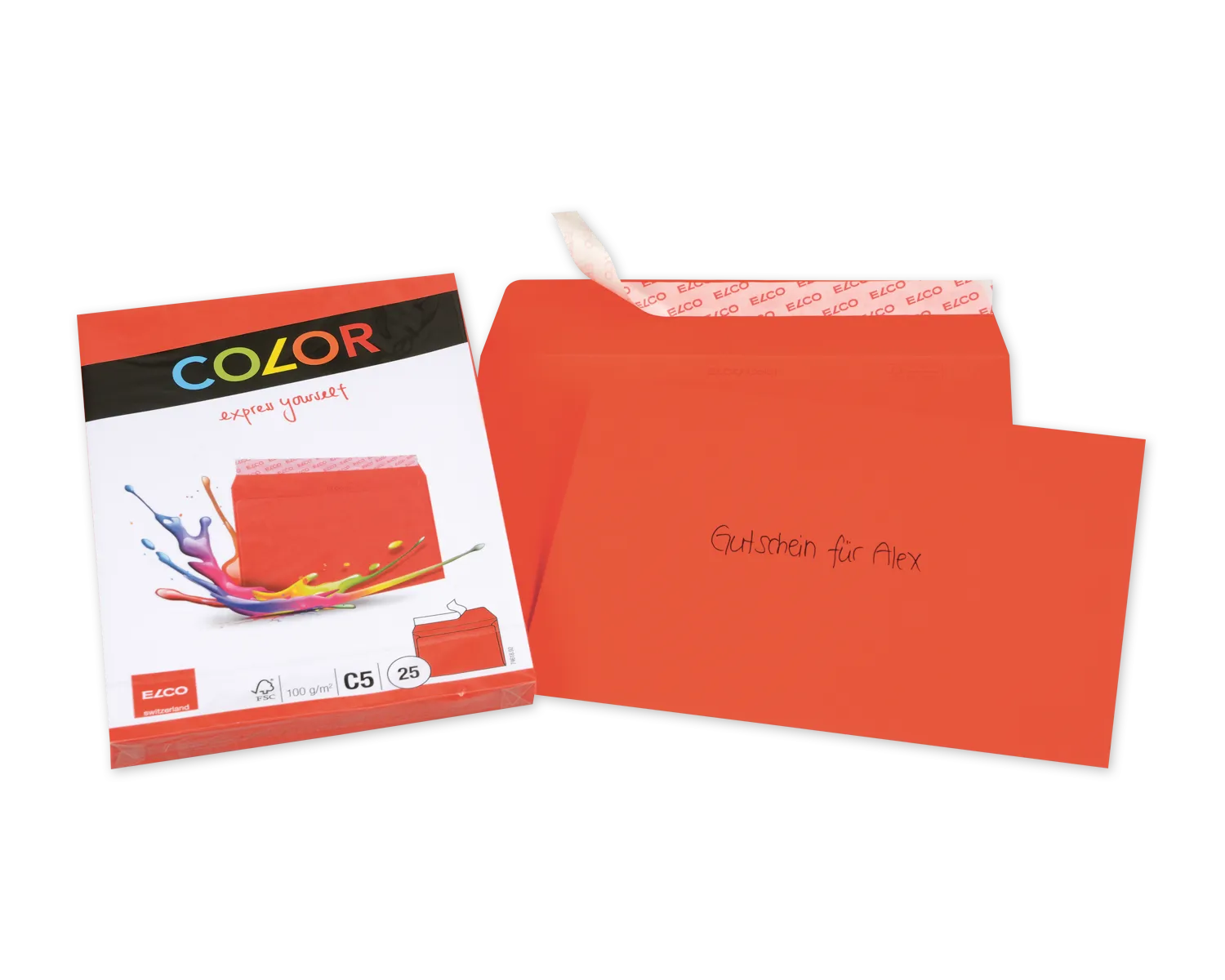 Enveloppe, ELCO Color, C5, Sans fen&ecirc;tre, Fermeture auto-adh&eacute;sive, 100g/m2, rouge intense