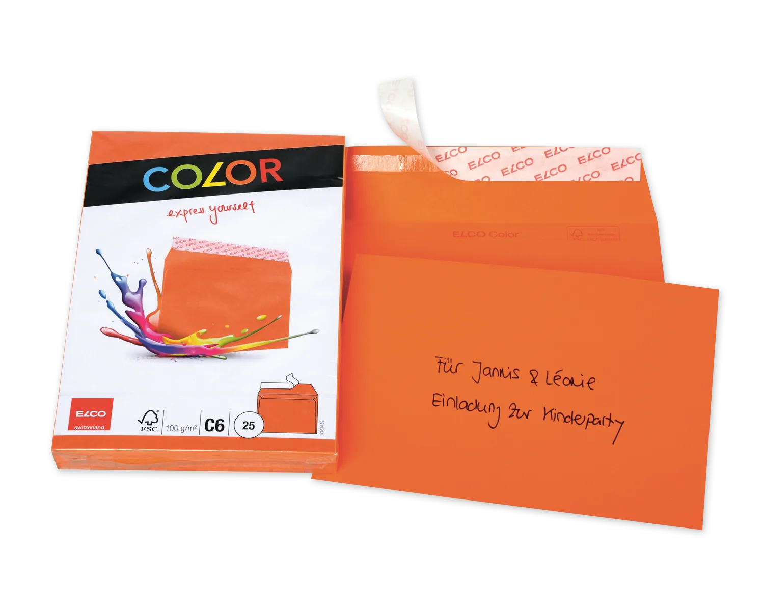 Couvert, ELCO Color, C6, ohne Fenster, Haftklebeverschluss, 100g/m2, orange