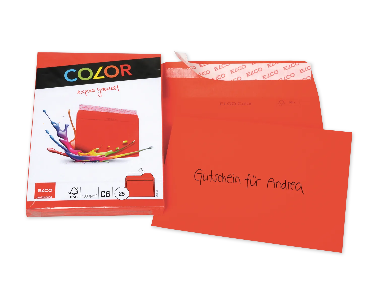 Couvert, ELCO Color, C6, ohne Fenster, Haftklebeverschluss, 100g/m2, intensivrot