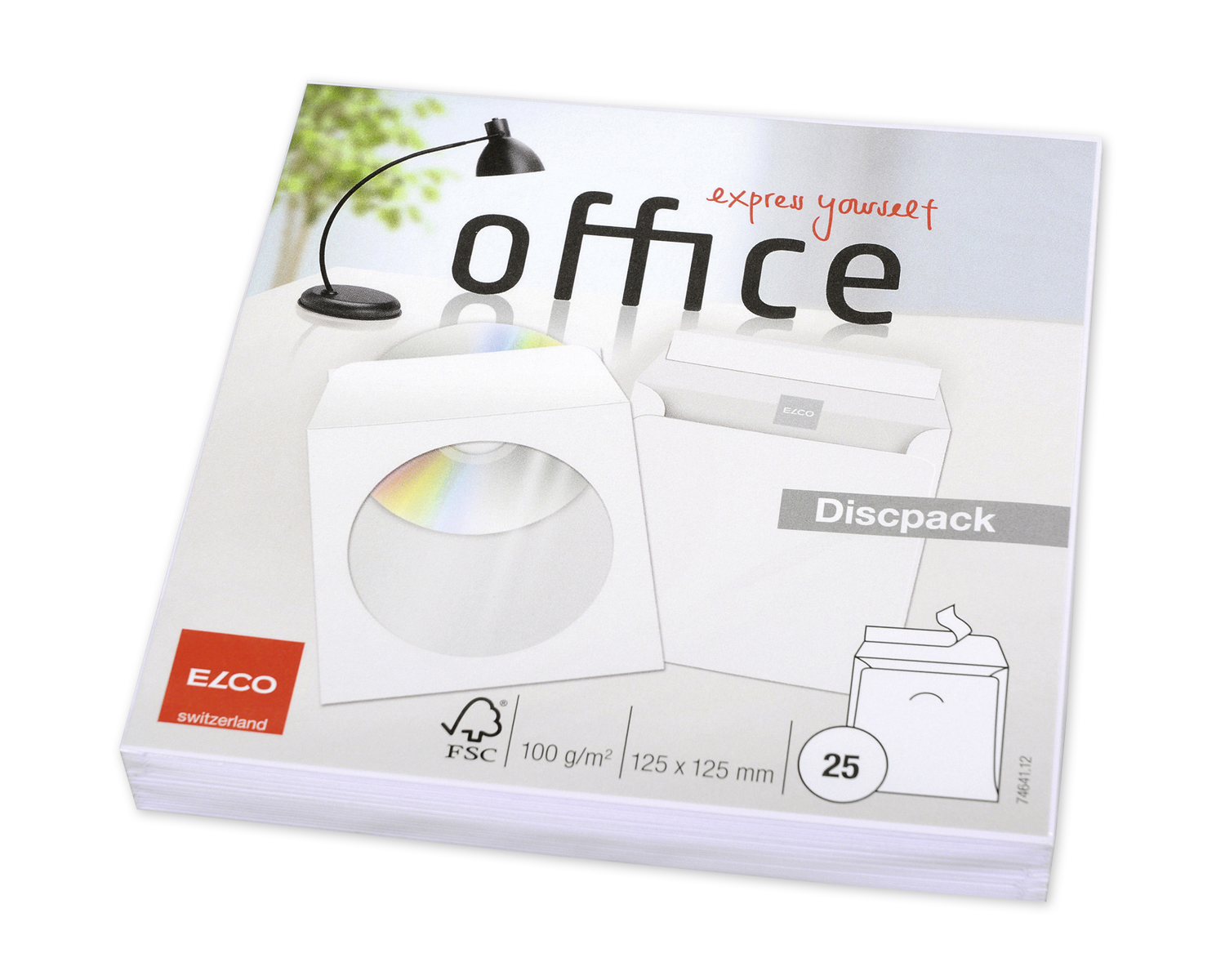 CD-Hülle, ELCO Office, 125 x 125 mm, Fenster Vorderseite, Haftklebeverschluss, 100g/m2, weiss