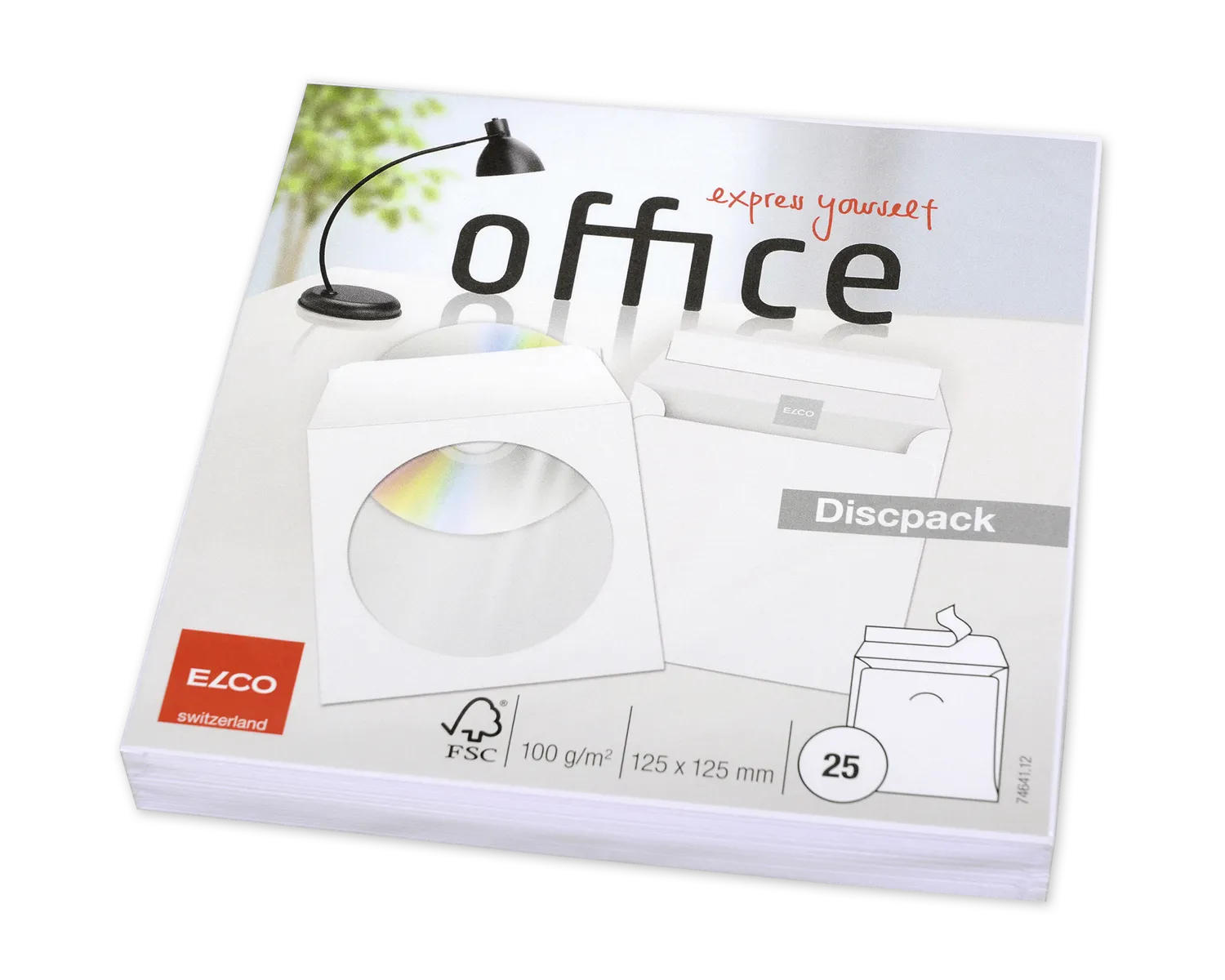 CD-Hülle, ELCO Office, 125 x 125 mm, Fenster Vorderseite, Haftklebeverschluss, 100g/m2, weiss