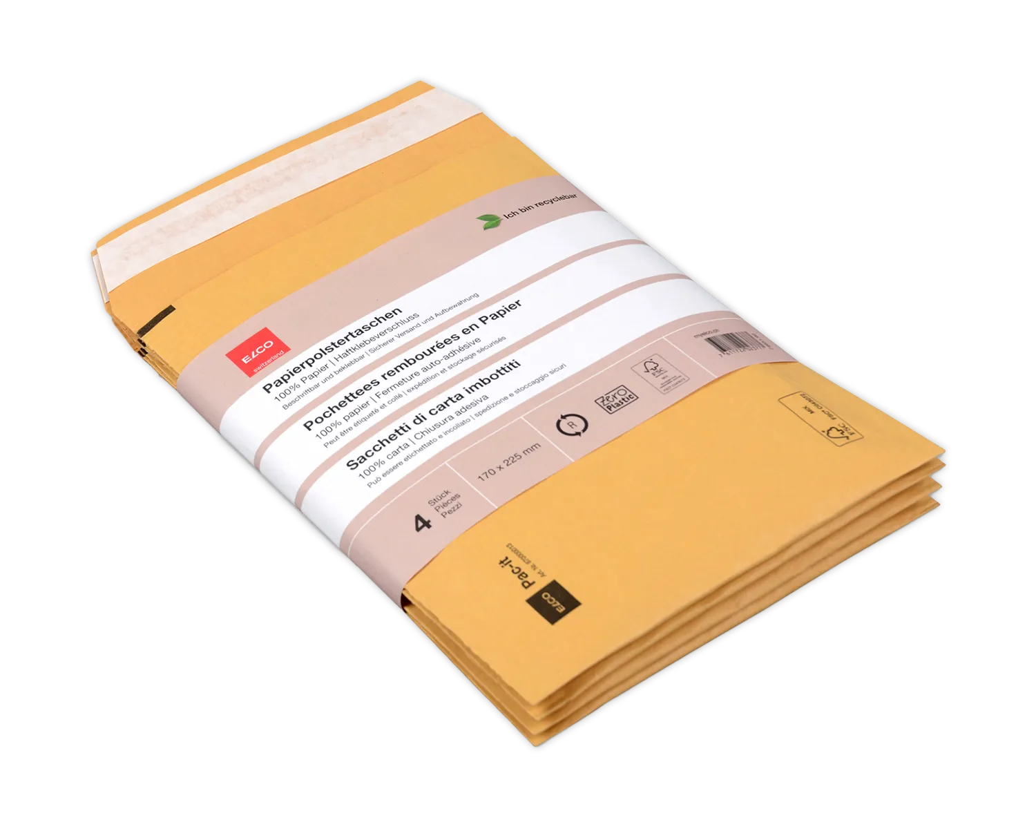 Pochette en papier rembourr&eacute;e, ELCO, 170 x 225 mm, Fermeture auto-adh&eacute;sive, 100g/m2, brun
