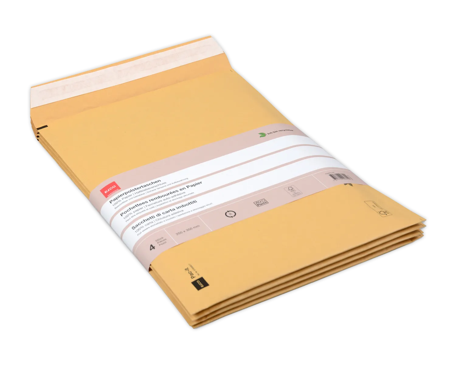 Pochette en papier rembourr&eacute;e, ELCO, 250 x 350 mm, Fermeture auto-adh&eacute;sive, 100g/m2, brun