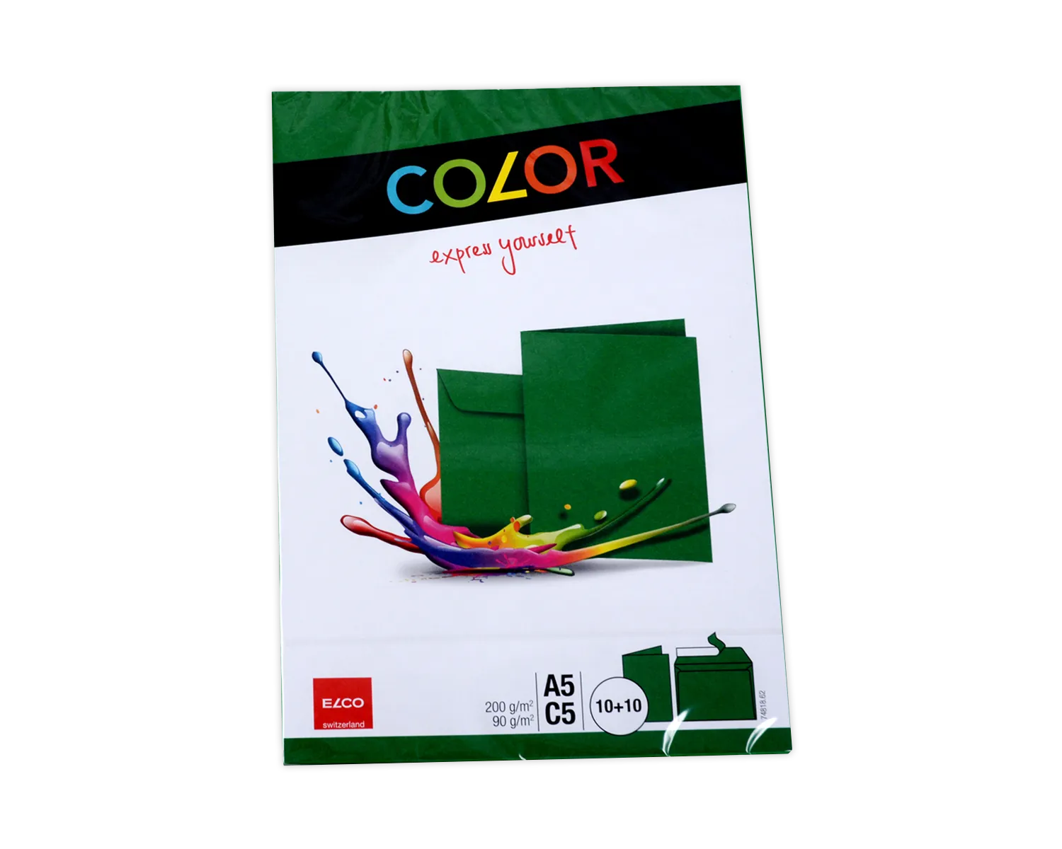 Set Couvert + Karten, ELCO Color, A5 + C5, ohne Fenster, Haftklebeverschluss, 90 + 200g/m2, gr&uuml;n