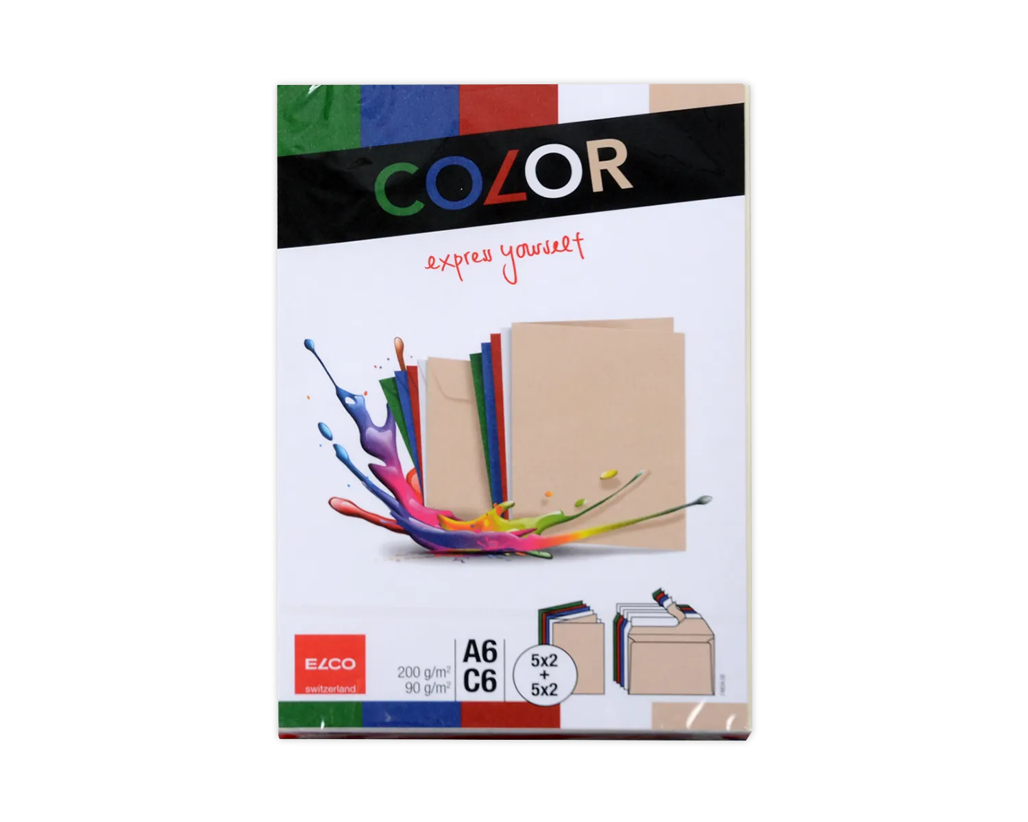 Set Couvert + Karten, ELCO Color, A6 + C6, ohne Fenster, Haftklebeverschluss, 90 + 200g/m2, assortiert