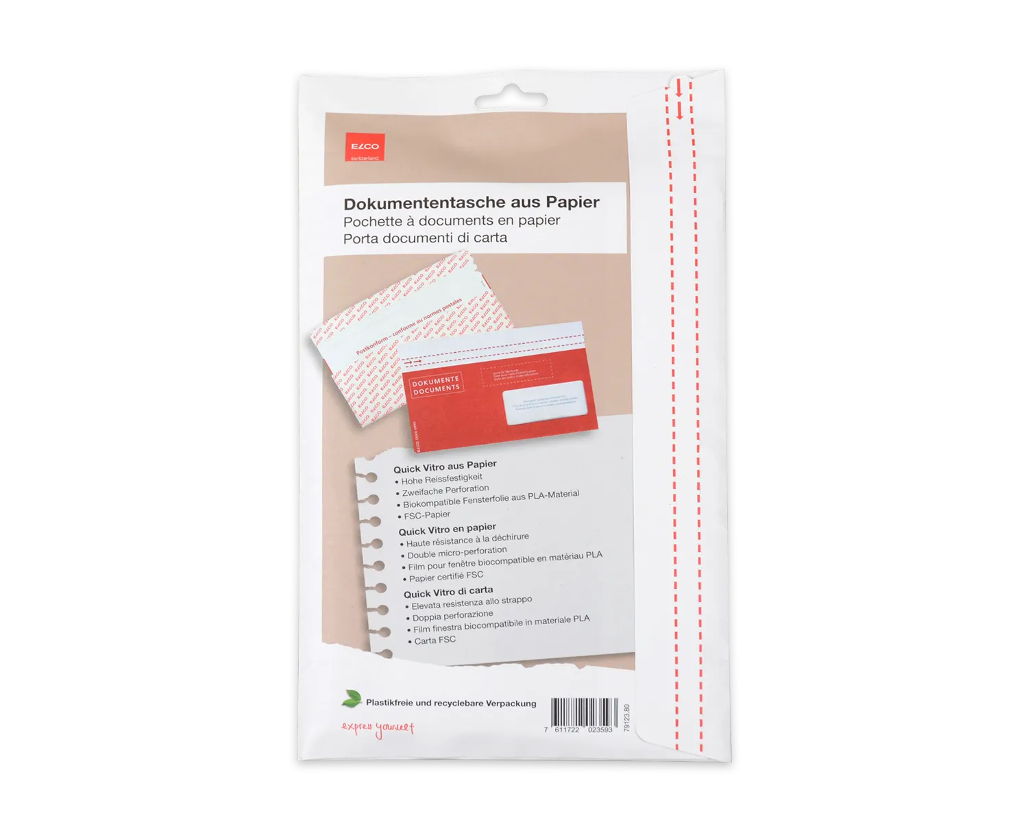 ELCO Quick Vitro, C5/6, Fenster Vorderseite rechts, Haftklebeverschluss, 110g/m2, rot