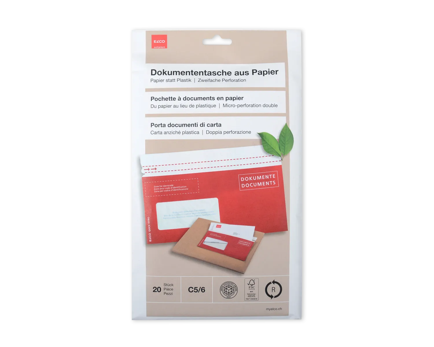 Porte-documents, ELCO Quick Vitro, C5/6, Fen&ecirc;tre recto gauche, Fermeture auto-adh&eacute;sive, 110g/m2, rouge