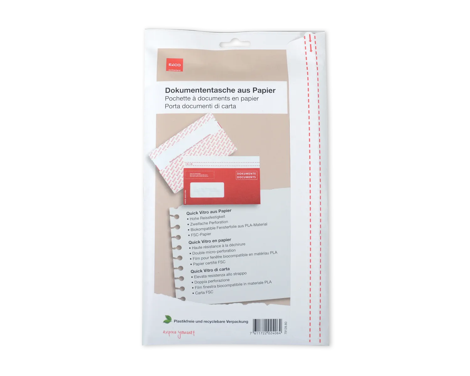 ELCO Quick Vitro, C5/6, Fenster Vorderseite links, Haftklebeverschluss, 110g/m2, rot