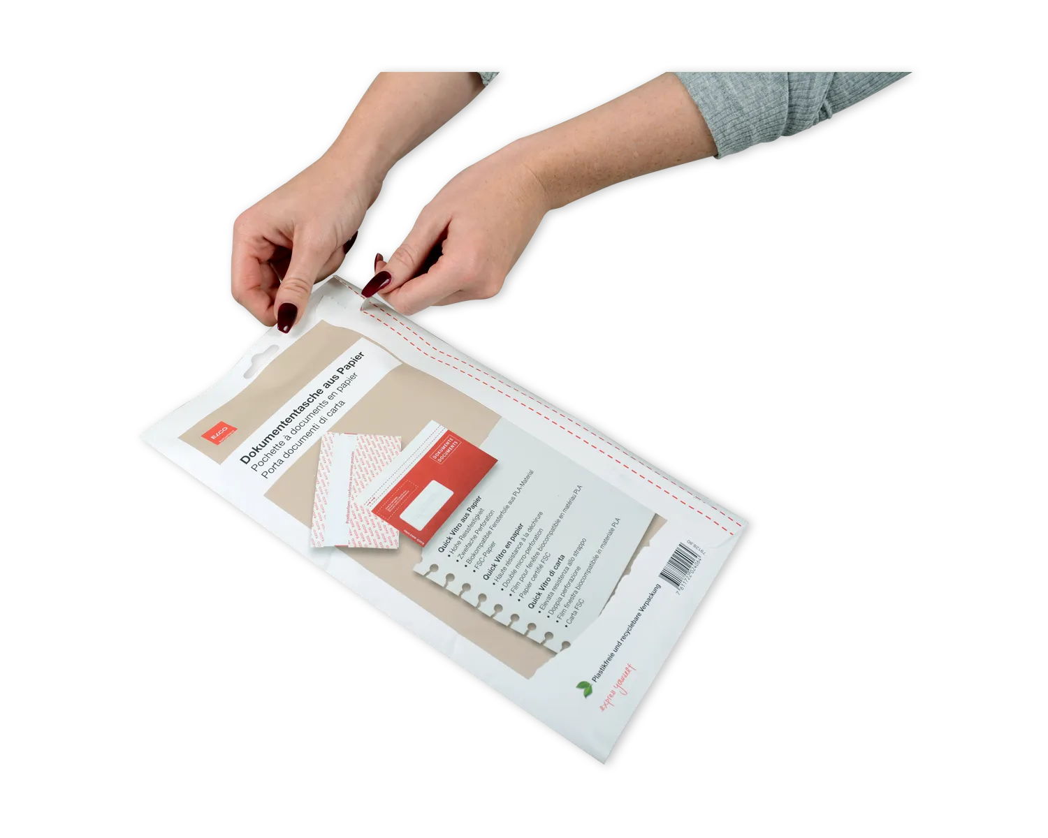 Porte-documents, ELCO Quick Vitro, C5/6, Fen&ecirc;tre recto gauche, Fermeture auto-adh&eacute;sive, 110g/m2, rouge