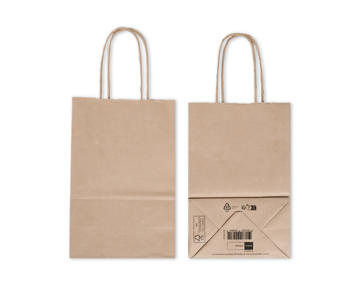 Papiertragetasche, ELCO Classic, 140 x 85 x 210 mm, 100g/m2, braun