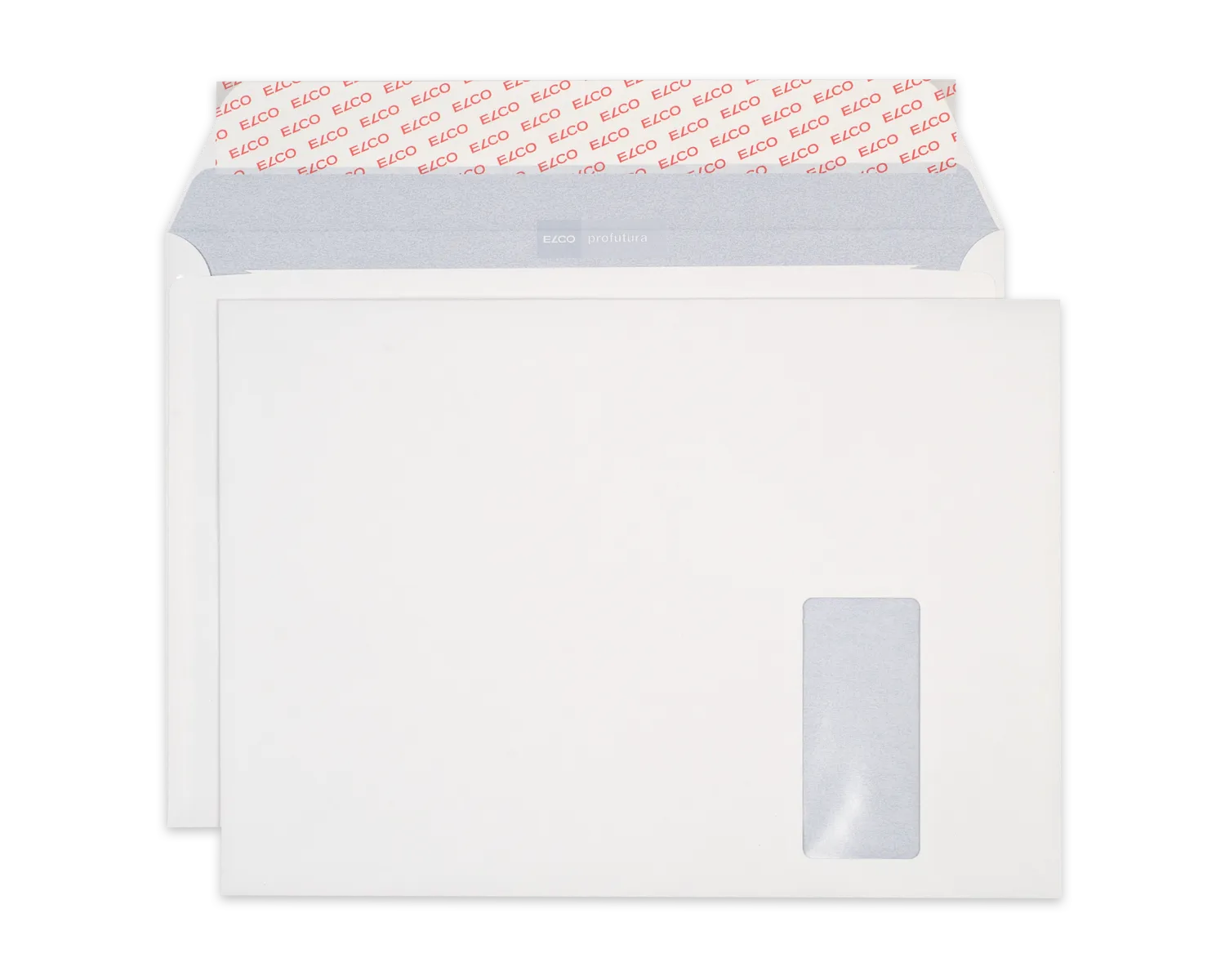 Couvert, ELCO Profutura, C4, Fenster Vorderseite rechts, Haftklebeverschluss, 120g/m2, naturweiss