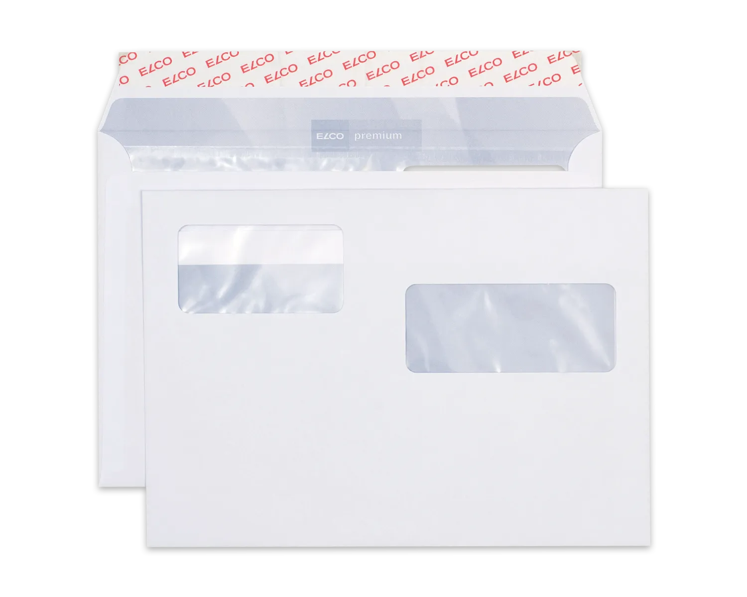 Couvert, ELCO Premium, C5, Fenster Vorderseite rechts + links, Haftklebeverschluss, 100g/m2, weiss