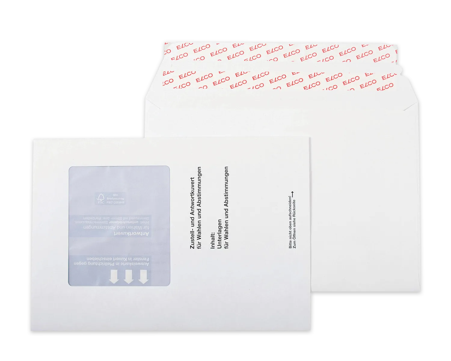 Stimmcouvert, ELCO, 245 x 170 mm, Fenster Vorderseite links, Haftklebeverschluss, 110g/m2, weiss
