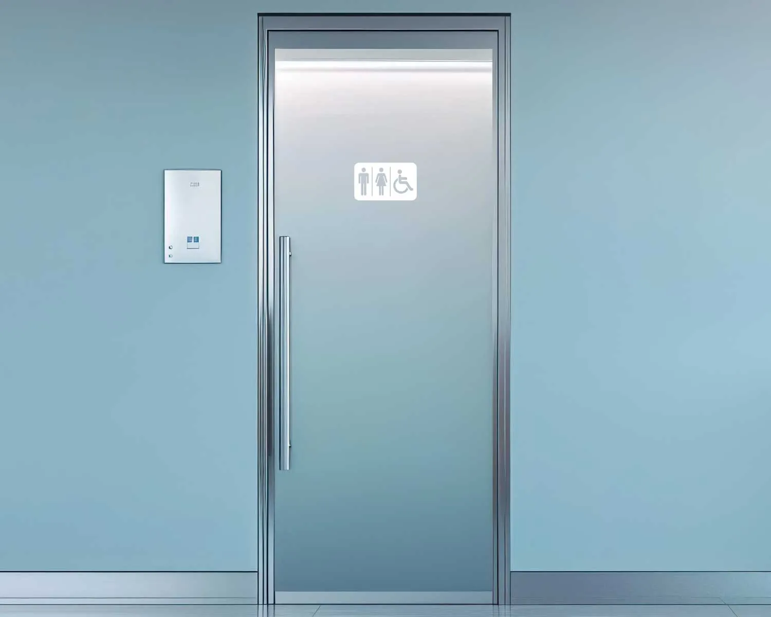 Pictogramme WC hommes/femmes/fauteuil roulant n&eacute;gatif blanc