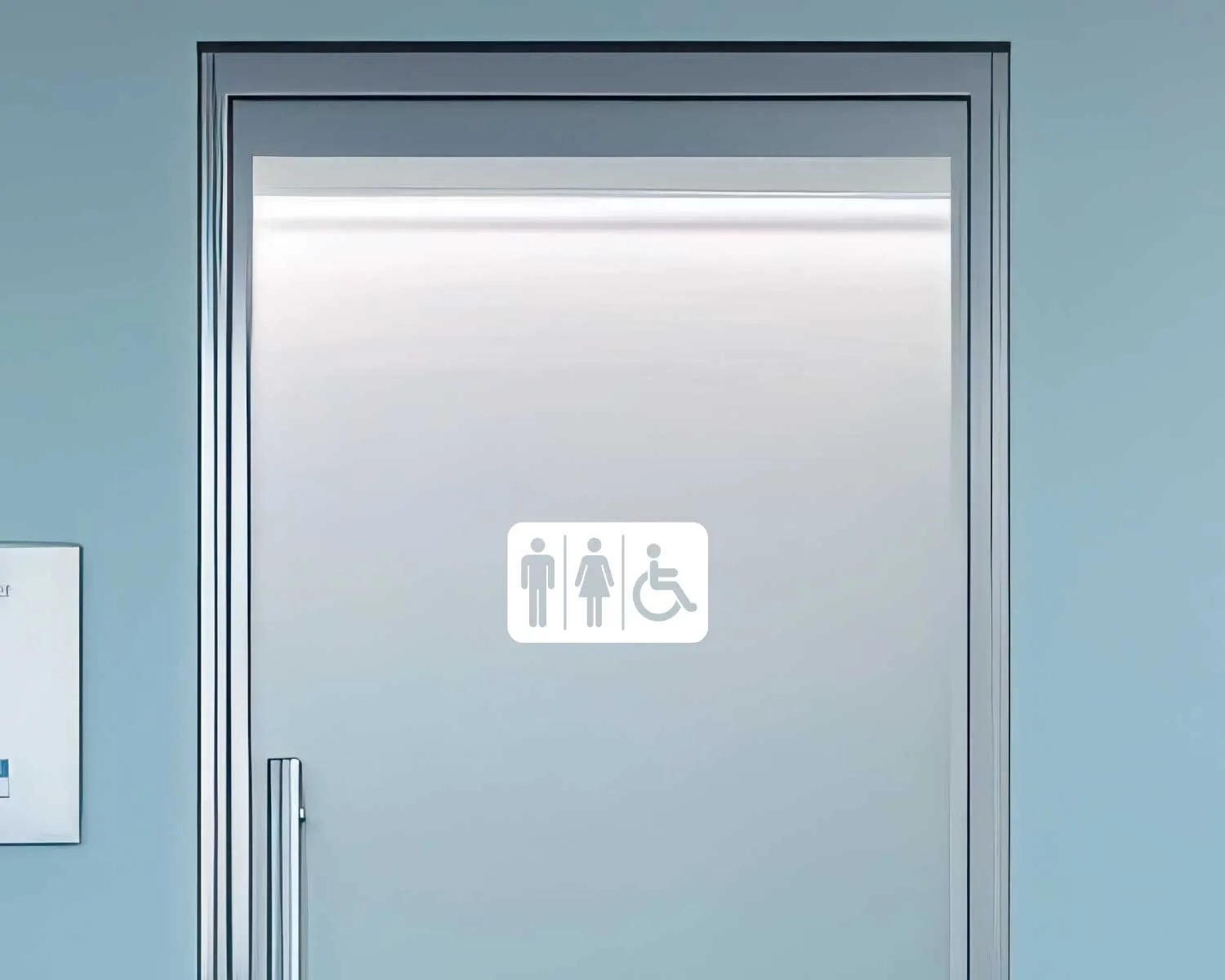 Pictogramme WC hommes/femmes/fauteuil roulant n&eacute;gatif blanc