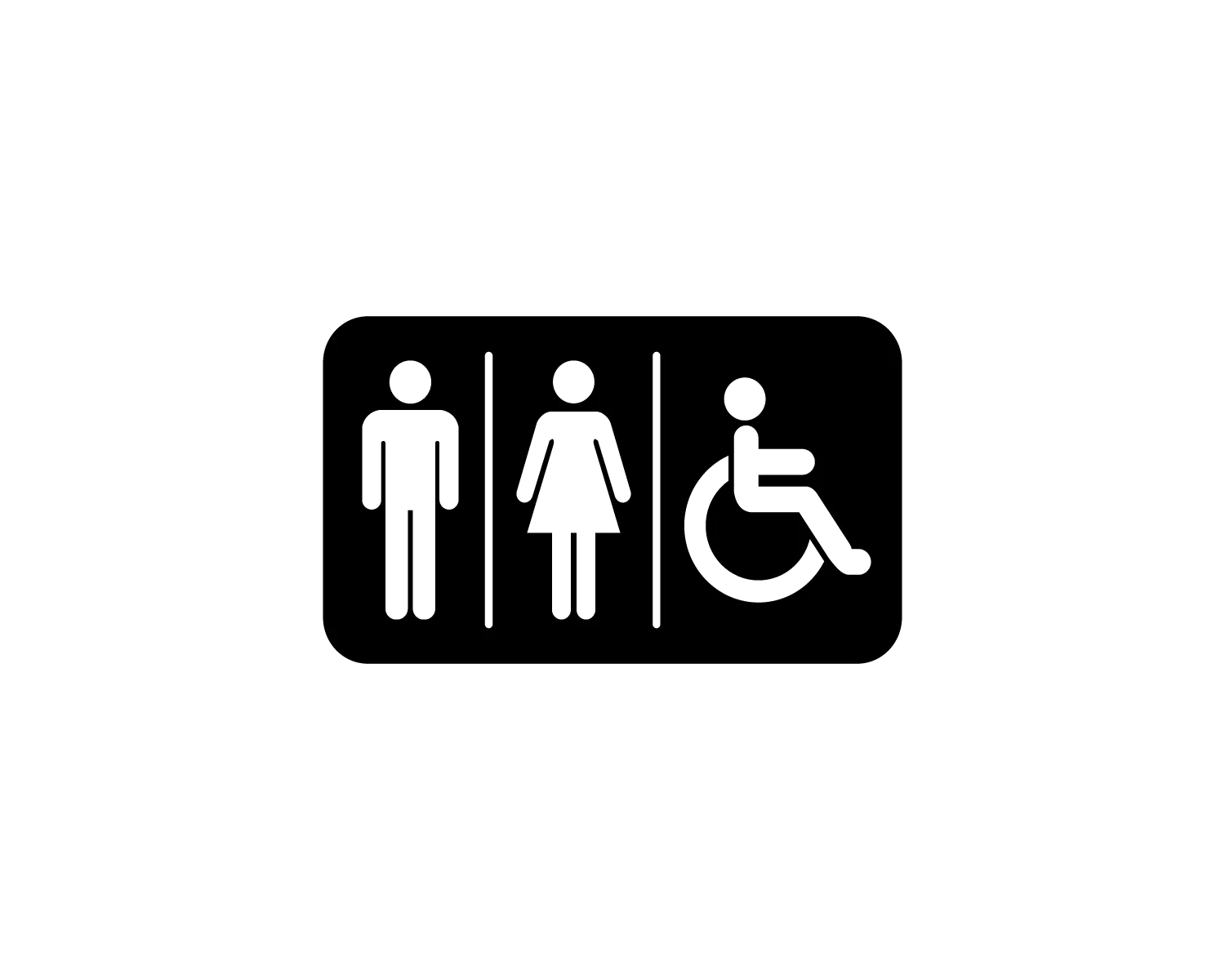 Pictgramme WC hommes/femmes/fauteuil roulant négatif noir