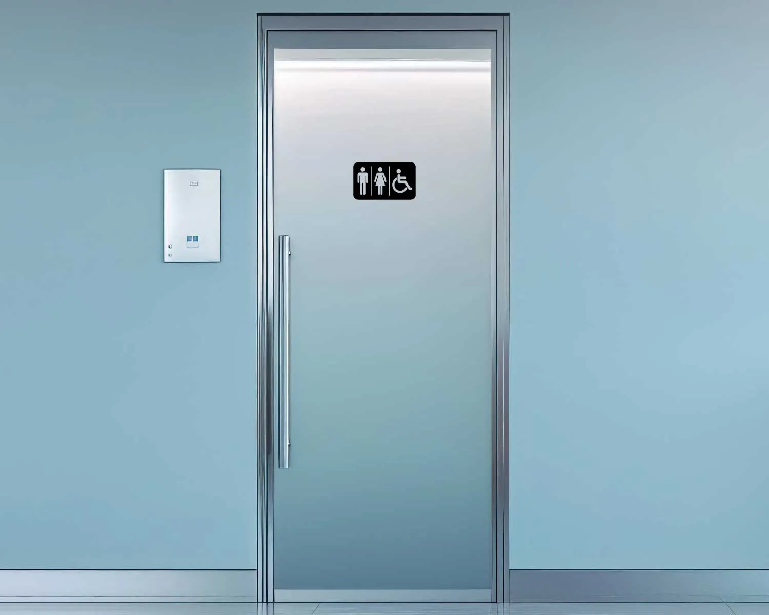 Pictgramme WC hommes/femmes/fauteuil roulant n&eacute;gatif noir