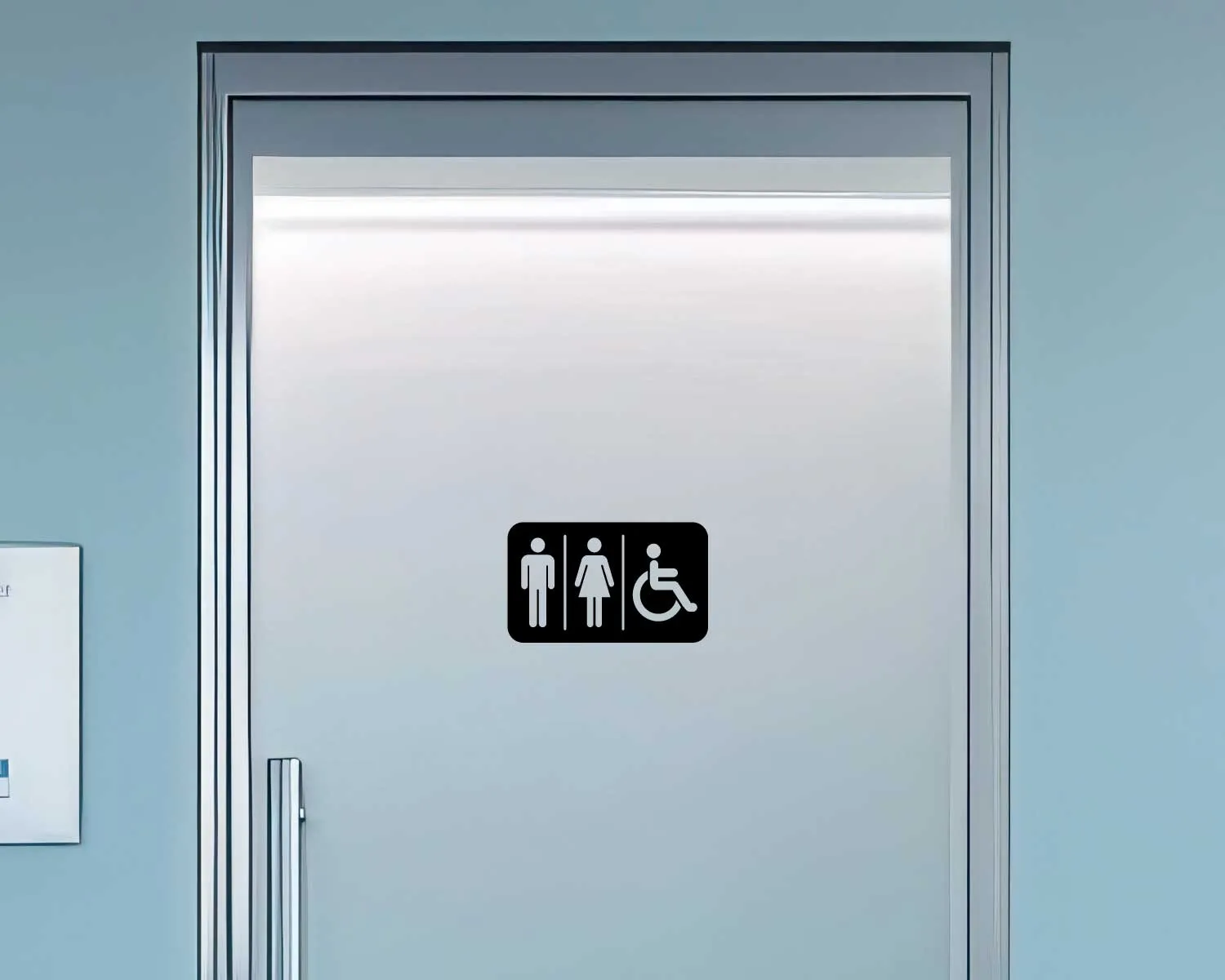 Pictgramme WC hommes/femmes/fauteuil roulant n&eacute;gatif noir