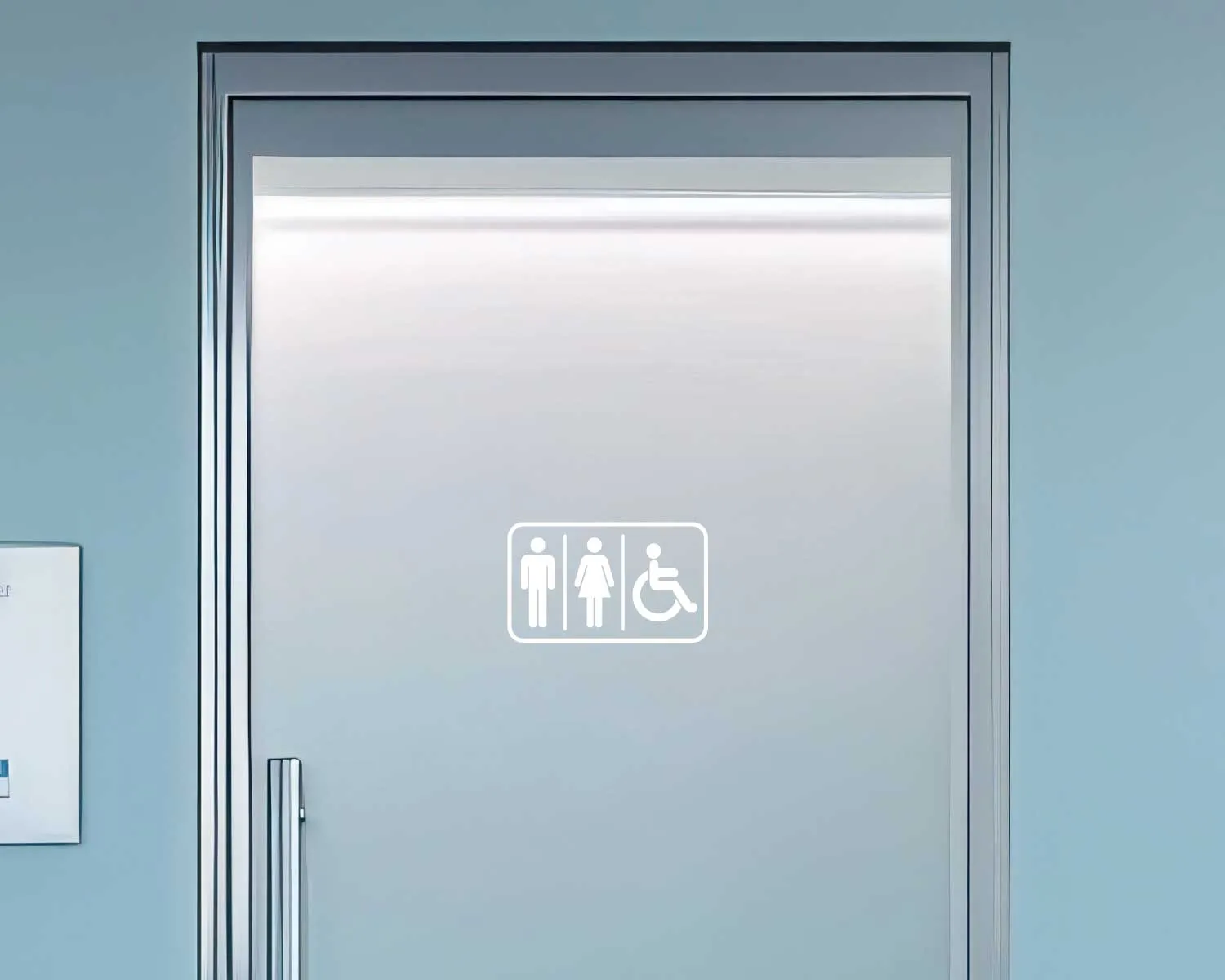 Piktogramm WC Herren/Frauen/Rollstuhl positiv weiss 250 mm x 150 mm