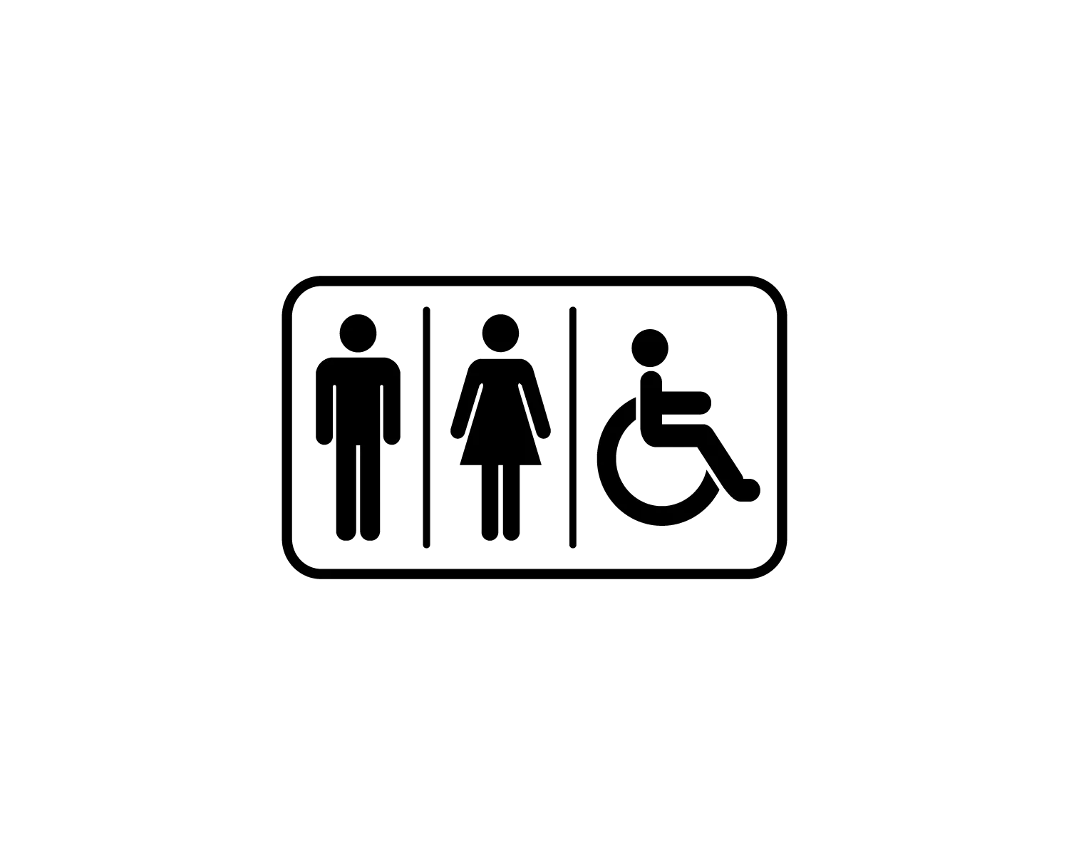 Pictogramme WC hommes/femmes/fauteuil roulant positif noir