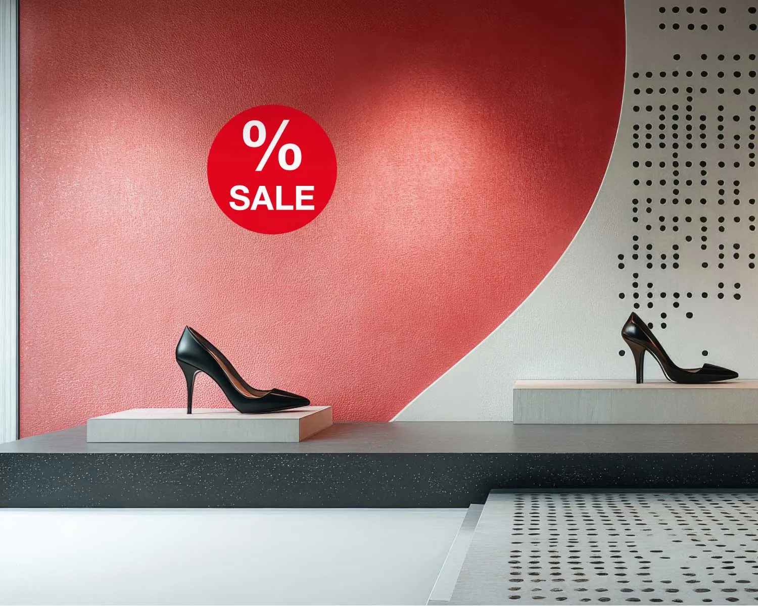 Promotionsfolie Bubble "% SALE" weiss auf rot 300 x 300 mm