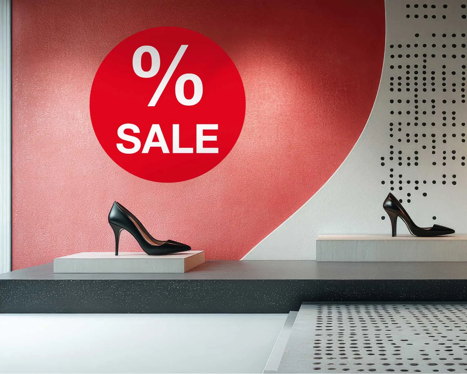 Promotionsfolie Bubble "% SALE" weiss auf rot 600 mm